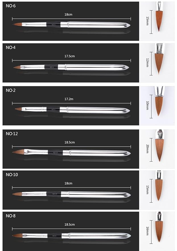 WOKOTO 6pcs/SET Nail Brushes Silver Metal Handle Nail Art Builder Crystal Carve Brush Design For 3D Pattern Design Nail Art Brushes Detachable Set