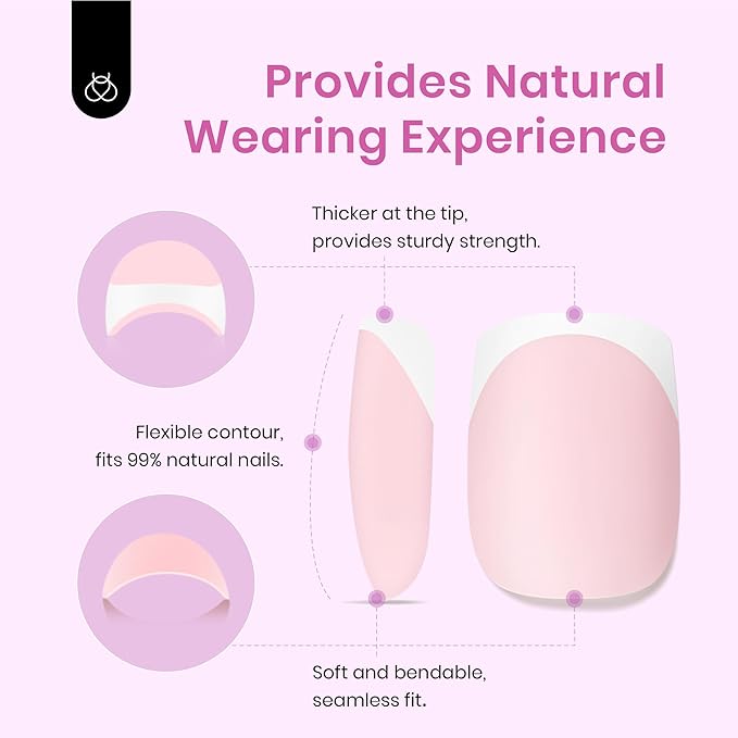 Beetles Short Square French Tip Press on Nails, 224Pcs French Tip Press on Nails Pink Short Square Shape Nail Tips, No Need to File Fake Nails for Nail Art DIY Gifts for Women