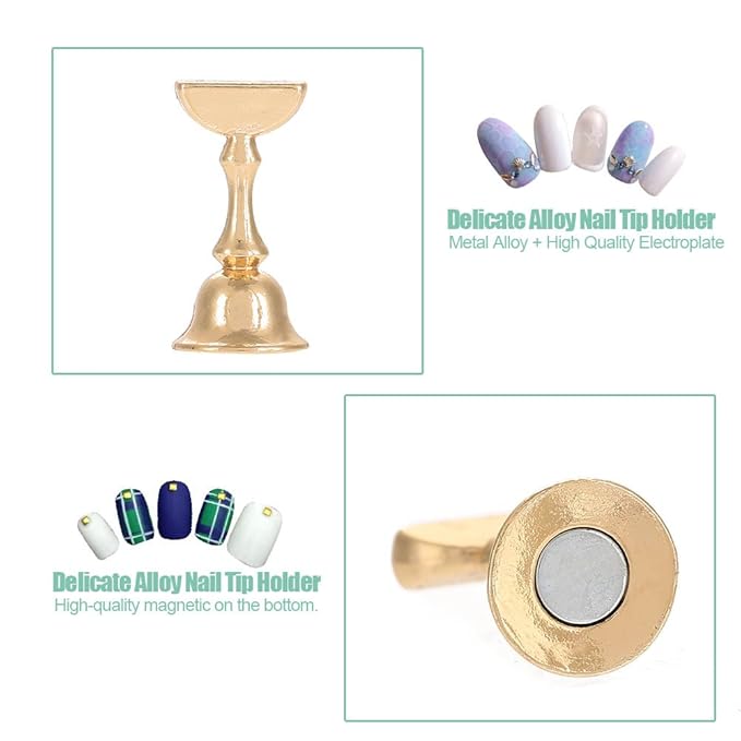 Nail Tips Stand Holder, Magnetic Alloy Nail Art Display Tip Stand Base for Salon DIY and Practice Manicure Tools DIY Manicure Nail Art Display Stand (White)