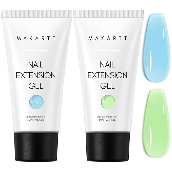 Makartt Hema-Free Poly Nail Gel Set: Blue & Green Gel Builder for Extension Winter Colors Nail Strengthener 3D Diy Hard Gel for Nails Manicures Home Salon-2PCs 30ML