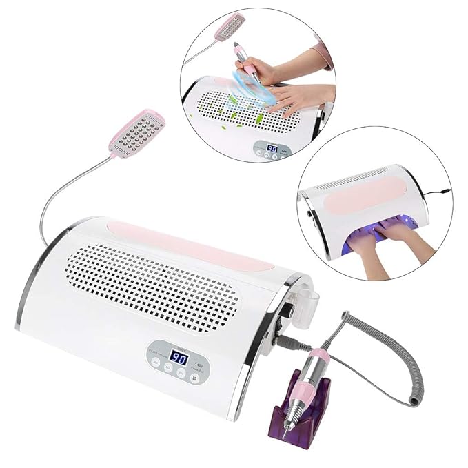 Sonew 4 in 1 Multi-functional Electric Nail Drill Machine, Nail File Drill Pen Kit with 54w Nail Dryer Lamp and Nail Art Dust Suction Collector, Nail Art Machine for Woman Home DIY and Nail Art Salon