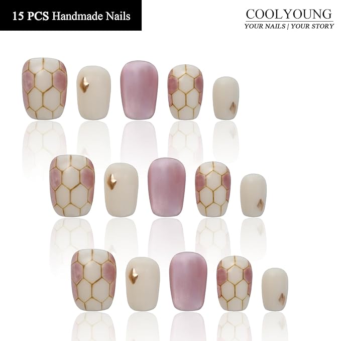 Handmade Nails Short Acrylic Press On Nails Women Gifts Press On Nails 3D Cat Eye Pink Nails COOLYOUNG Fake Nails, COOLYOUNG 15 PCS, Size L