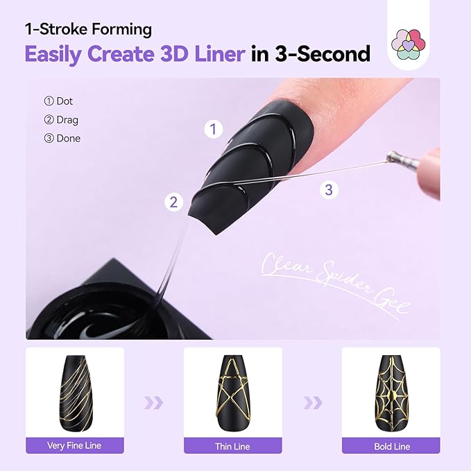 SAVILAND 3D Spider Gel for Nail Art: No Wipe Clear Elastic Spider Gel with Metallic Silver Gold Chrome Powder for 3D Liner Nail Art Sculpture Design Home DIY Salon Manicure