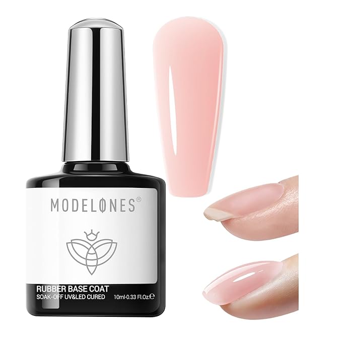 modelones Builder Rubber Gel Base Coat for Nails, Nude Pink Rubber Base Gel Nail Polish for Strengthen Apex Building Extension Protect Weak Nails Long Last U V Manicure Gift for Women