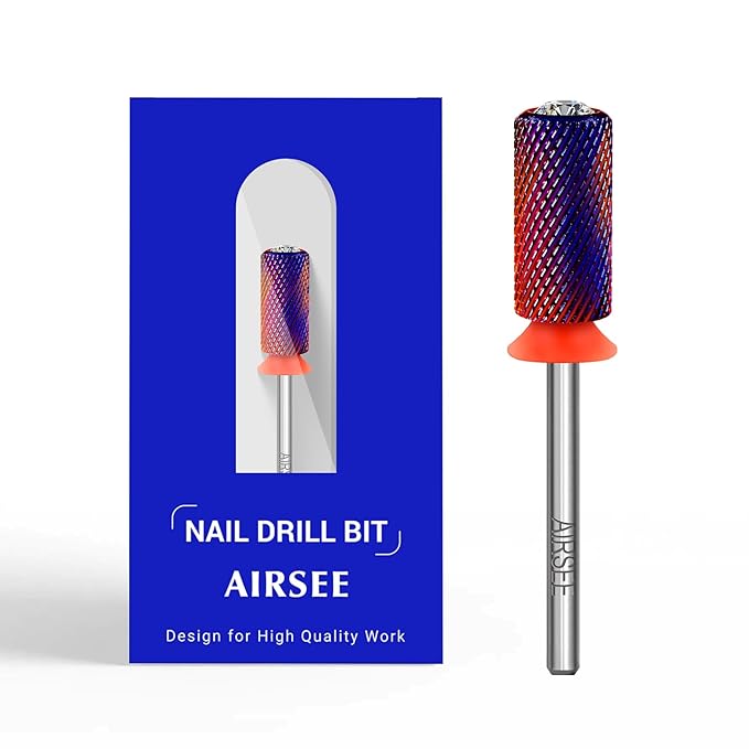 AIRSEE Tungsten Carbide Acrylic Nail Drill Bit Super Cut Bit Efile Electric File Machine Head Tip for Manicure Polishing Art Remove Gel Professional 3/32" Beginner Safety Crystal Top Barrel Fine