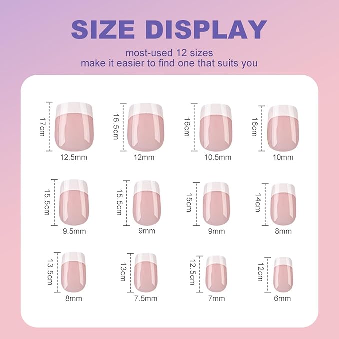 216Pcs Short Press on Nails Square Fake Nails White French Tip False Nails Kit Square Soft Gel Nail Tips Nude Acrylic Nails Art for Women Manicure 9 Colors