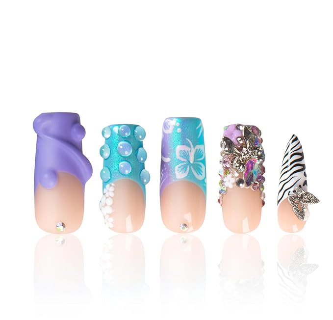 LOVFUL Short French Tip Press on Nails Chill Girl Instinct | Handmade Acrylic Press ons | Reusable Fake False Nails | Square Classic Regular 1.3in | H613-S