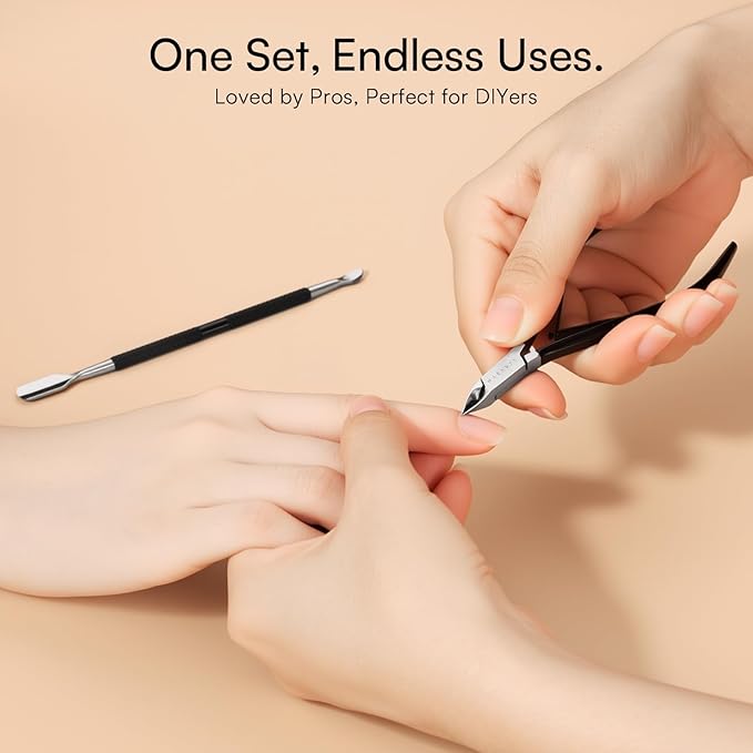 Makartt Cuticle Trimmer with Cuticle Pusher - Sharp Cuticle Nipper with Dual Spring, Ergonomic Handle, 7mm Blade & Dual-Ended Pusher for Nail Care & Gel Removal, Black