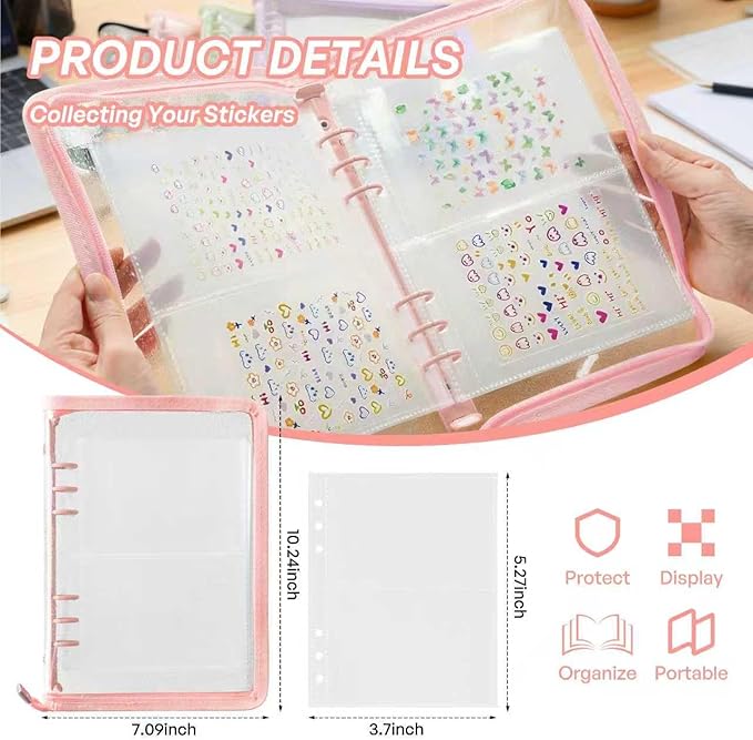 Nail Sticker Book Nail Art Organizer Display 40 Slots Sticker Storage Organizer Binder Empty Stickers Holder DIY Design Tools (pink)