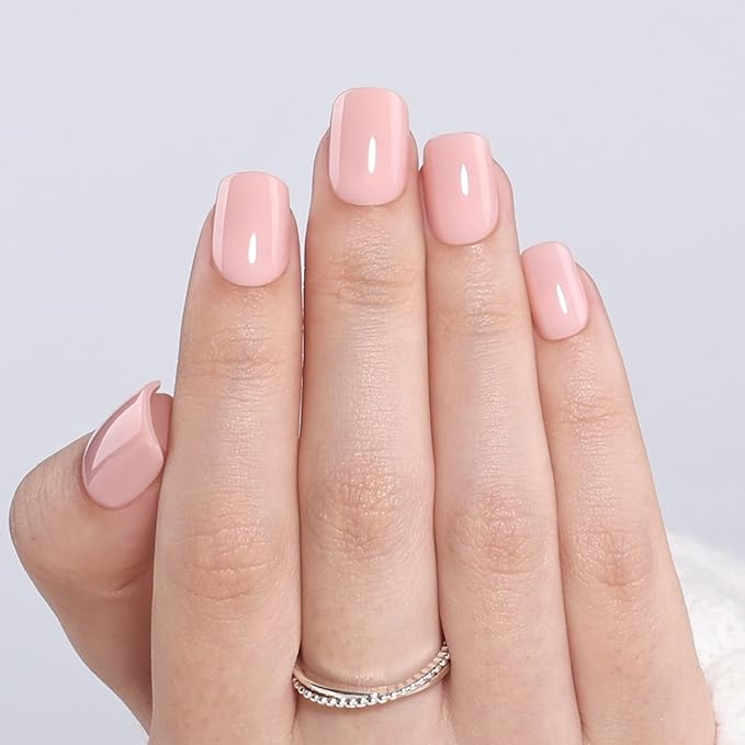 Nude Press On Nails - Neutral Pink Short Square Fake Nails, Square Press On Nails Reusable Stick On Nails in 15 Sizes, 30pcs False Nail Kit for Women & Girls (Blush Nude)