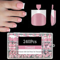 240Pcs Toe Press on nails, Short Square Pink Toe Nail Press Ons for Women in 15Sizes, French Tip False Toenails Extension, Soft Gel Toe Nail Tips, Acrylic Full Cover Fake Toenails for Girl