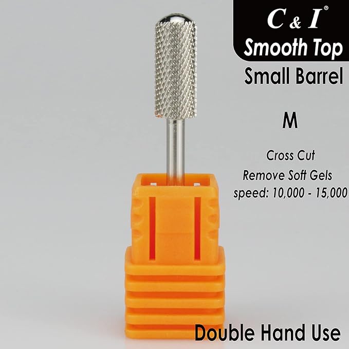C & I Small Barrel Smooth Top Nail Drill Bit, Safety Round Top, Professional Electric File for Manicure Drill Machine, Remove Nail Gels, Acrylics, 3/32” (Medium – M)