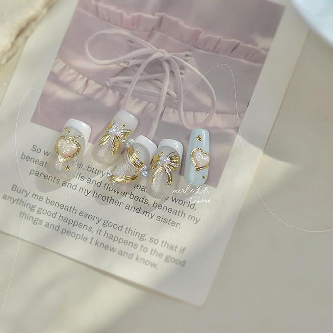 5D Embossed Gold Bow Nail Stickers Self Adhesive Gold Heart Nail Art Stickers Metal with Glitter Love Bow Design Cute Valentines Day Nail Decals Nail Art Supplies for Women Acrylic Manicure Salon Tips
