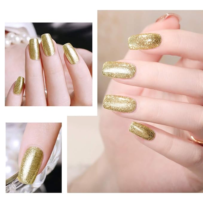 VENALISA Gel Nail Polish, 12ml Gold Glitter Color Soak Off UV LED Nail Gel Polish Nail Art Starter Manicure Salon DIY at Home, 0.43 OZ