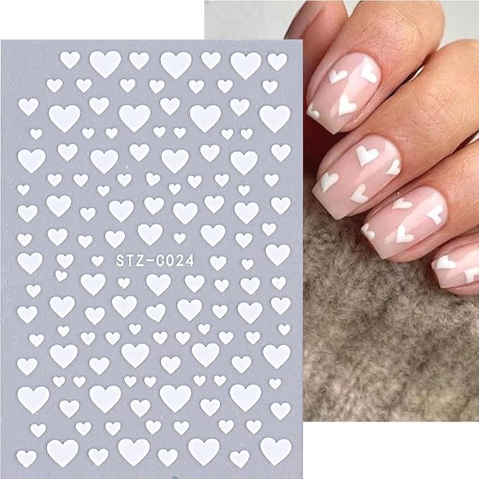 6 Sheets Valentines Nail Stickers 3D Heart Nail Art Stickers Decals Black White Red Gold Silver Heart Nails Design Nail Decals Valentines Nail Supplies for Women Acrylic Nails Decoration DIY