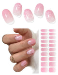 Semi Cured Gel Nail Strips (Pink Snowflake), 20 Pcs Christmas Gel Nail Wraps, Stickers, Salon Quality, Long Lasting, Works with Any UV Lamps
