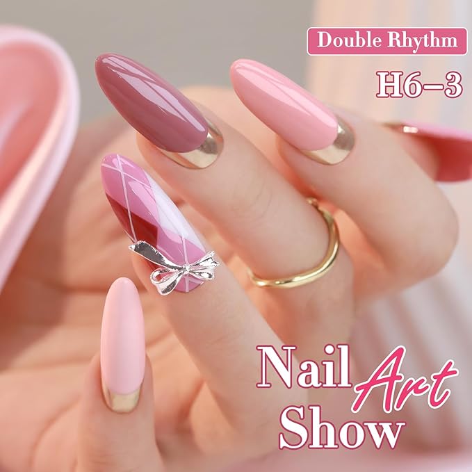 Double Rhythm 6 Pcs Hema Free Gel Polish Set 0.50 OZ Same Color Same Bottle Soak Off Neutral Natural Milky Gel Polish Kit Nail Art Manicure Salon DIY (Nude Pink Rose Burgundy-H6-3)