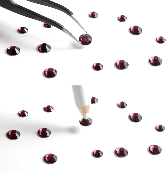Beadsland Rhinestones for Makeup,8 Sizes 2500pcs Burgundy Flatback Rhinestones Face Gems for Nails Crafts with Tweezers and Wax Pencil,Amethyst,SS4-SS30