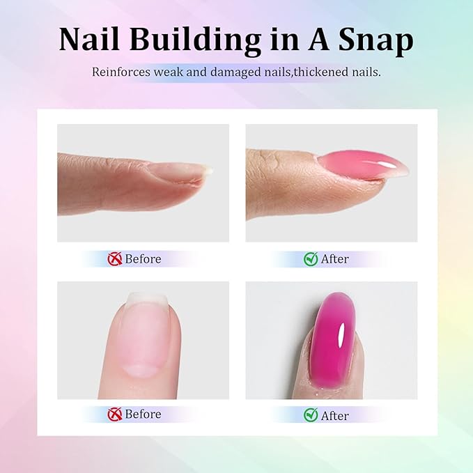 JODSONE Builder Gel for Nails,4Pcs Builder Gel Set 10ml,Nail Extension & Strengthening,Green Yellow Purple & Rose Red,Long Lasting Nail Art Gift Sets for Women