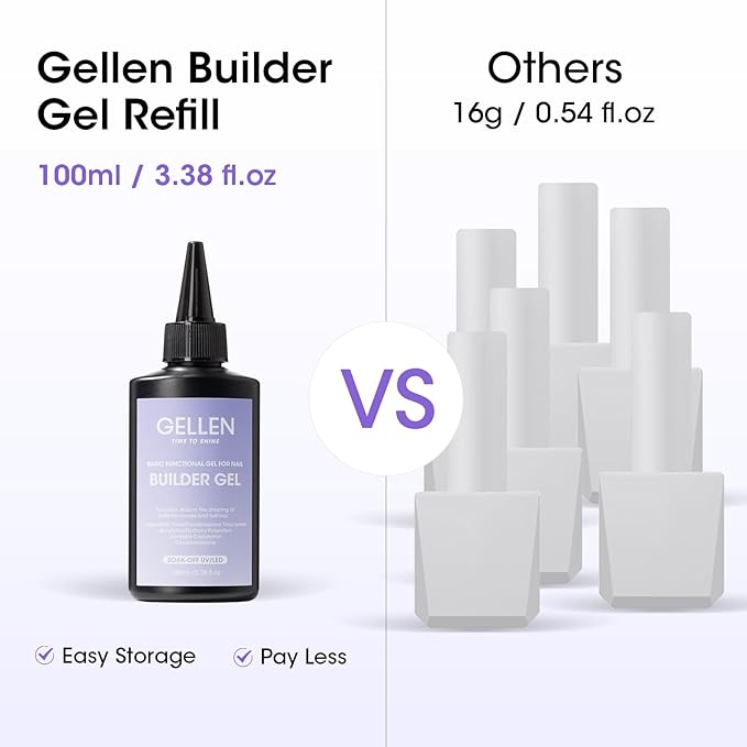 GELLEN 100ml Builder Gel for Nails Nude, Pink Strengthener Gel Color Hard Builder, Nail Apex Building Soak off Long Lasting U V Nail Gel