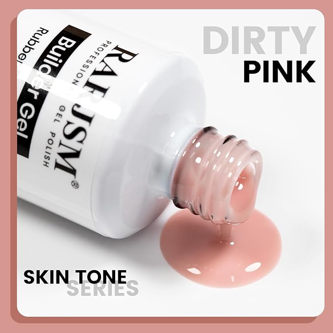 RARJSM Rubber Base Coat Gel Polish Nude Dirty Pink Skin Tone Rubber Base Gel for Nails Natural Nude Color French Manicure Extend Gel Soak Off Curing Requires Single Bottle 15ml Salon Home DIY Use