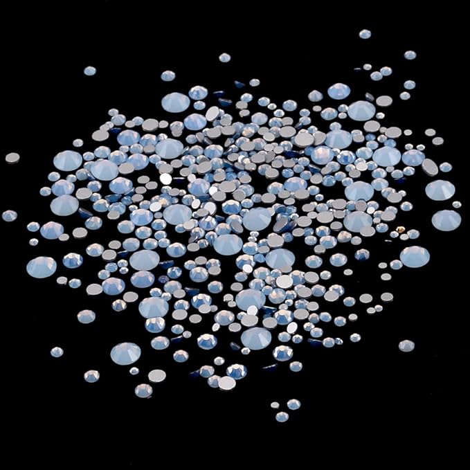 60pcs 6 Different Shapes Flatback Blue Opal Nail Rhinestones 480pcs Round 3D Diamond Gems Bulk Pack for Nail Design Jewels Decoration