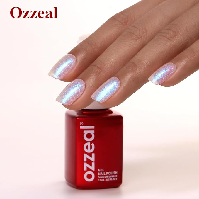 Pearl Gel Nail Polish, Blue Transparent Shimmer Shell Nail Gel Polish Glitter Mermaid Iridescent Pearlescent Sparkle Spring Summer Soak Off Led UV Manicure 15ML