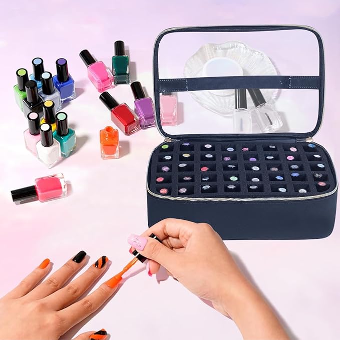 Small Clear Nail Polish Organizer Case Holds 40 Bottles(15ml-0.5fl.oz) Multifunctional Nail Polish Bag, Cosmetic Travel Makeup Bags for Women, Black