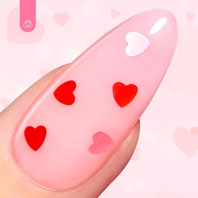 Beetles Spring Heart Glitter Top Coat Gel Polish, 15ml Clear Shine Pink & Red Heart Shape Gel, Soak Off UV No Wipe Gel Top Coat Sparkle Nail Gift for Women