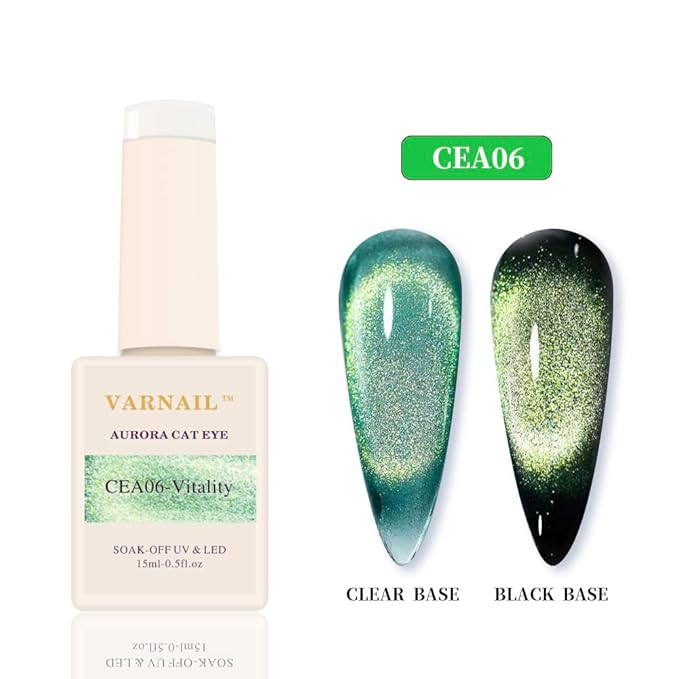 VARNAIL Aurora Cat Eye Gel Polish Set 6 Colors, 15ML Glitter 9D Clear Base Cat Eye Gel Polish with Magnet, Salon Quality Magnetic Soak off UV Gel Nail Polish Set
