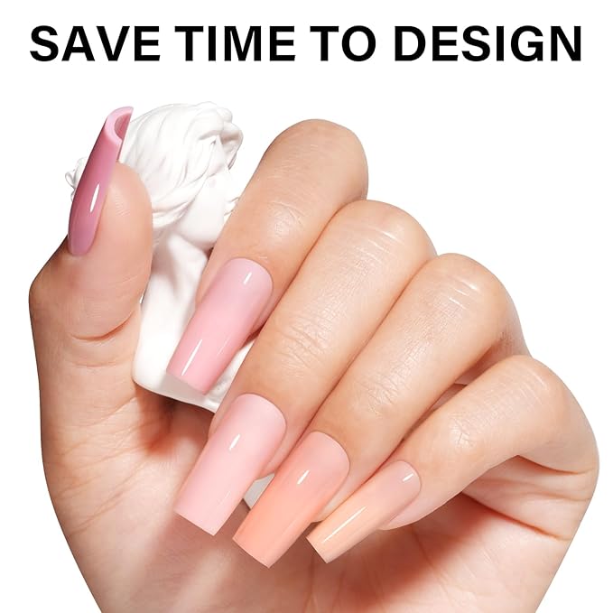 AILLSA RealFit Nude Pink Press On Nails Medium Square - Pre-Shaped 4 in 1 False Nails Set, Long-Lasting Nail Extensions for Salon Home DIY Gifts 140 PCS