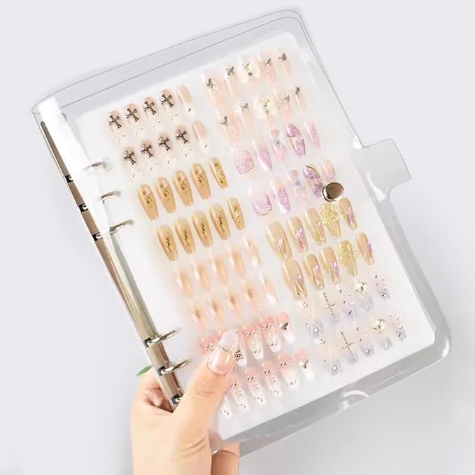 Transparent Press On Nail Organizer Book Press On Nails Storage with Double-sided Tapes Fake Nails Display Binder for Nail Salon Small