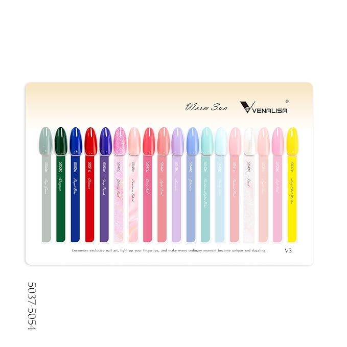 VENALISA V3 22 Pcs 10 ML Gel Nail Polish Set with Color Card, Pink Blue Red Green Purple Gel Polish Glitter Color Nail Art Starter Manicure Salon DIY at Home
