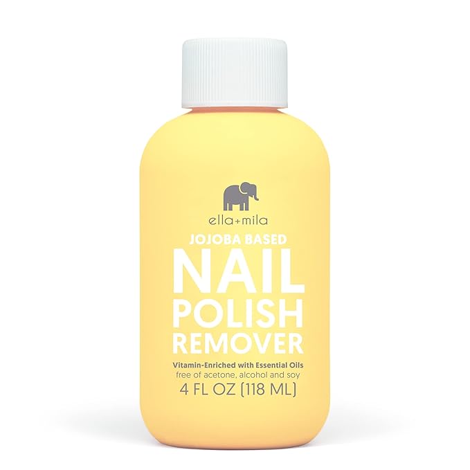 ella+mila Jojoba Nail Polish Remover - Non-Acetone, Non-Toxic Fingernail Polish Remover for Natural Nails - Vegan, Gentle Formula with Jojoba Oil & Vitamins A, C, E (4 fl oz)