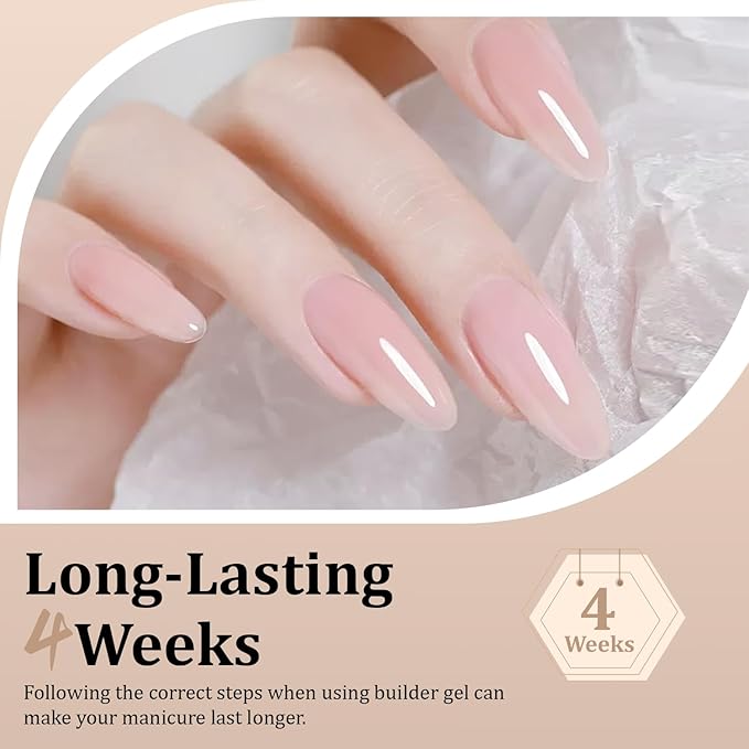 JODSONE Builder Gel for Nails,4Pcs Builder Gel Set 10ml Pink Nude Rubber,Nail Extension & Strengthening,Long Lasting Nail Art Gift Sets for Women