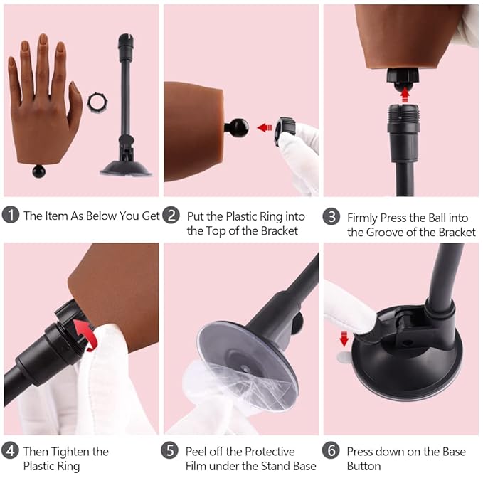 Practice Hand for Acrylic Nails with Stand Bracket, Silicone Fake Hands to Practice Fake Nails Mannequin Hand for Nails Practice and Nail Art Single Left Hand Color 5#