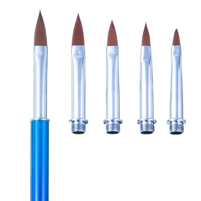 SILPECWEE 1 Pack Replacement Acrylic Nail Art Brush Set UV Gel Builder Nail Drawing Flower Pen Manicure Tools With 5Pcs Pointed Head (3.5/4/5/6/7mm)