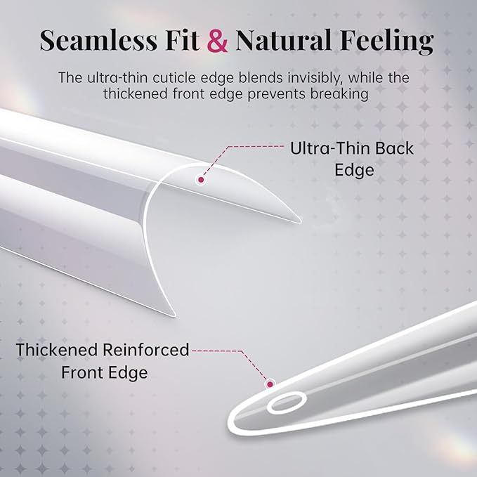 krofaue Extra Long Stiletto Nail Tips - 500PCS False Clear Nais with 10 Sizes Half Cover Pointed Press On Artificial Acrylic for Salon DIY, XL