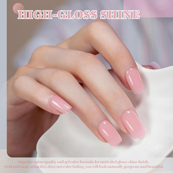 RARJSM Nude Sheer Cherry Blossom Pink Fiber Glass Rubber Base Gel Nail Polish for Repair Broken Nails StrengthenerGel Base Coat Transparent Brush on Building Gel in a Bottle Curing Requires 15ml
