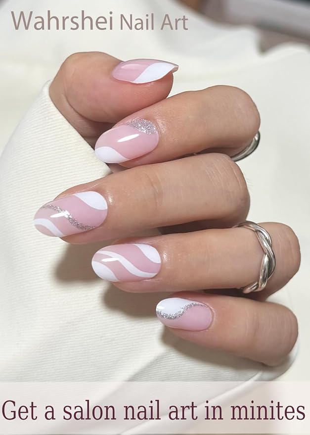 Semi Cured Gel Nail Strips,French Strips, Glitter 20pcs Stick On UV Sticker, Wraps for Home Manicure DIY