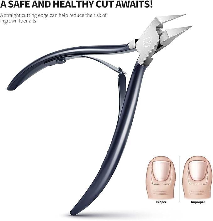 FERYES Toenail Clipper Straight Blade for Ingrown and Thick Nails - Stainless Steel and Sharp Pointed Tip Ingrown Nail Clipper – Wide Jaw Toe Nail Cutter Podiatry Tool Dark Gray