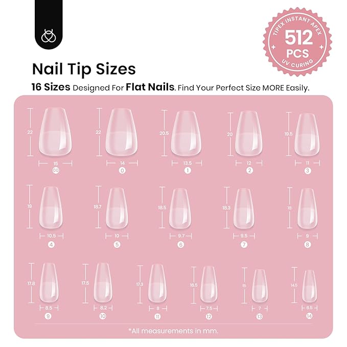 Beetles Tipex Instant Apex Nail Tips Short Coffin Shape 512 Pcs Pre Etched Fake Nails Tips Thick Acrylic Nail Pre Builder Gel Press-on Nails