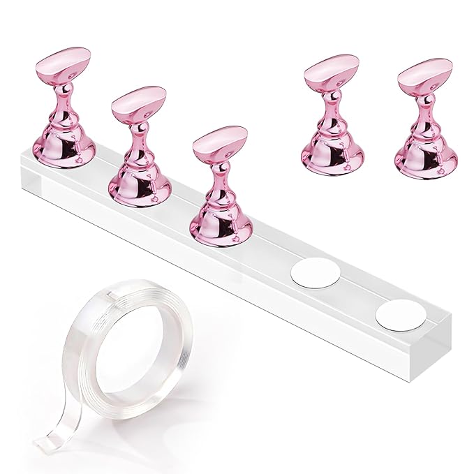Makartt Nail Rhinestone Glue for Nails, Super Strong Gel Nail Glue for Nail Charm 3D Nails Bling Gel Bundle with Nail Stand for Press On Nails Display Practice Art Magnetic Fake Nail Holder