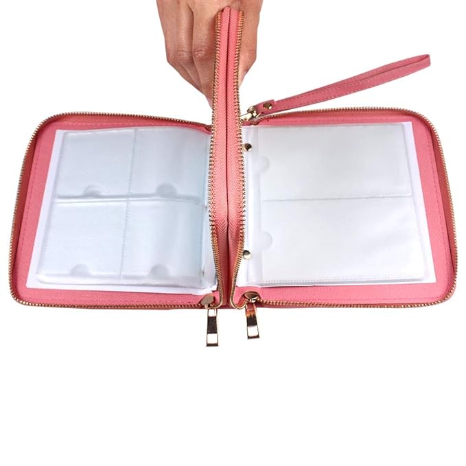 Finger Angel Nail Art Stamping Plate Organizer - Double Zipper Cases with 192 Slots - Pink Color Nail Template Collection