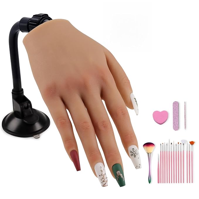 Nail Trainning Practice Hand with Clamp, Acrylic Nail Technician Manicure Supply, False Fake Hands for Nail Manicure, Best Manicure DIY Print Practice Tool