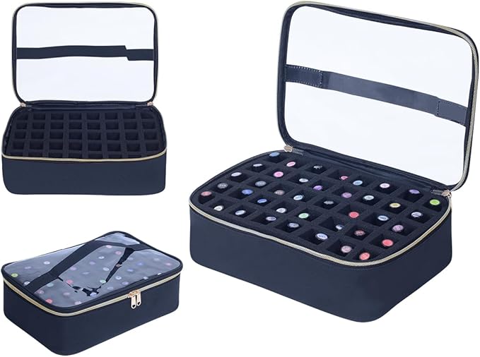 Small Clear Nail Polish Organizer Case Holds 40 Bottles(15ml-0.5fl.oz) Multifunctional Nail Polish Bag, Cosmetic Travel Makeup Bags for Women, Black