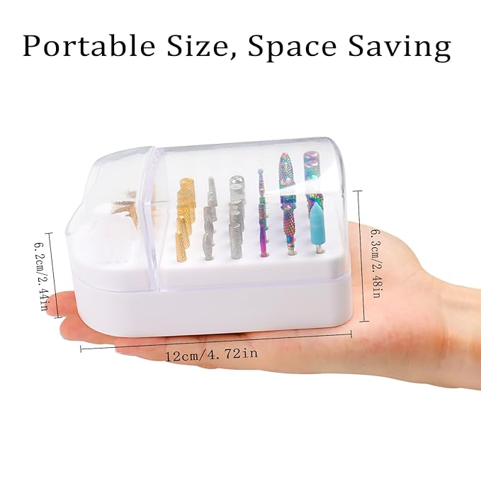 Nail Drill Bits Holder 2 in 1 Nail Drill Bits Cleaning Brush Case, 30 Holes Dustproof Acrylic Nail Drill Holder Storage Box, Nail Drill Bit Holder Stand Displayer Organizer for Home Salon Use (White)