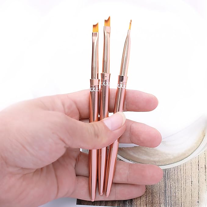 SILPECWEE 1pc French Nail Brush Acrylic Nail Art Brushes Rose Gold Nail Pen Nail Design Brush French Tip Brush for Nails Nail Polish Brushes French Manicure Brush