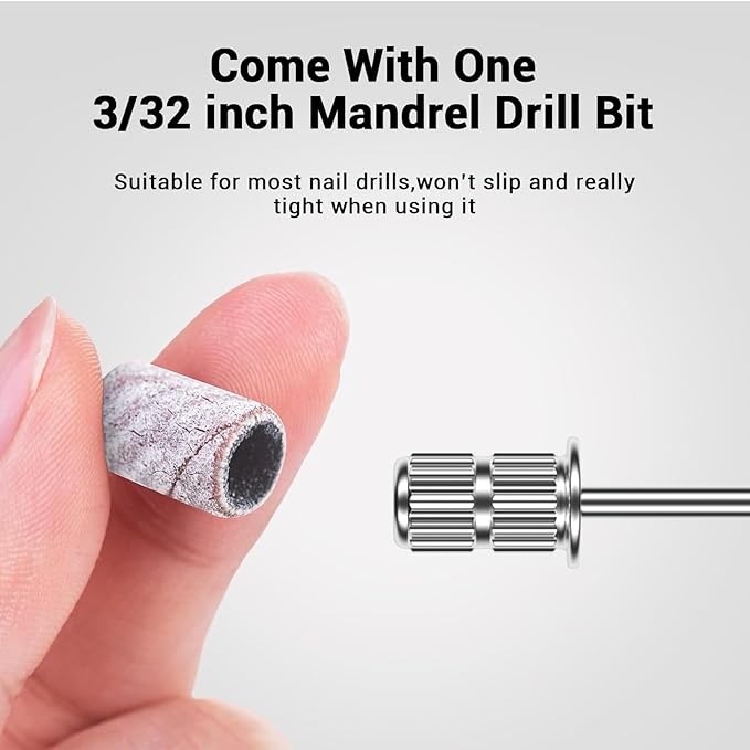 MelodySusie 100 Pcs Nail Drill Bits Sanding Bands for Nail Drill 150 Medium Grit Nail File Sanding Bands for Acrylic Nails Gel Manicures and Pedicure