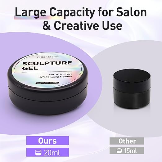 3D Nail Sculpting Gel 20g– Professional Carving & Shaping Gel for Nail Art, Rhinestones & Charms, Compatible with Chrome Powder Effects, Long-Lasting UV/LED Cure Formula